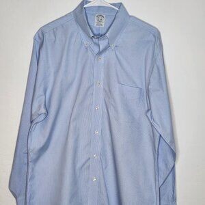 Brooks Bros Men's Dress Shirt Sz 16.5 Light Blue Small Gingham Print